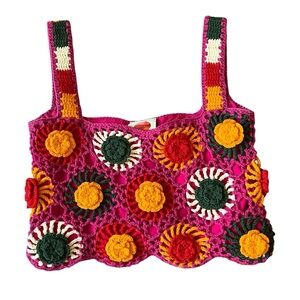 FARM RIO | EUC Crochet Flowers Top ✨Handmade✨ Size S